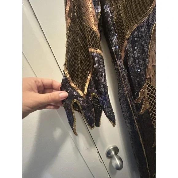 RARE Creative Creations Made In India 100% Silk Size Medium Disco Dress Sequined - Picture 4 of 14